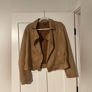 ALYA Tan Faux Suede Moto Jacket